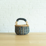 【biga du burkinafaso】西アフリカ・ブルキナファソの手編みかご ロンド インディゴ布 約φ21cm×H24cm