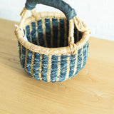 【biga du burkinafaso】西アフリカ・ブルキナファソの手編みかご ロンド インディゴ布 約φ21cm×H24cm