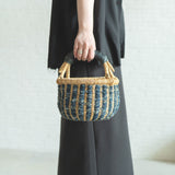 【biga du burkinafaso】西アフリカ・ブルキナファソの手編みかご ロンド インディゴ布 約φ21cm×H24cm